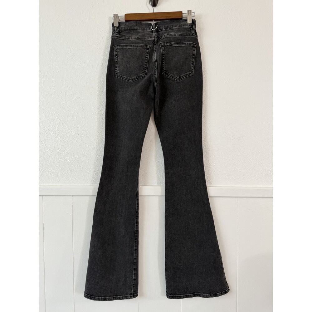 FRAME Le High Flare Jeans 24 Obsidian Clean Black Wash Split Hem Stretch - Picture 4 of 10